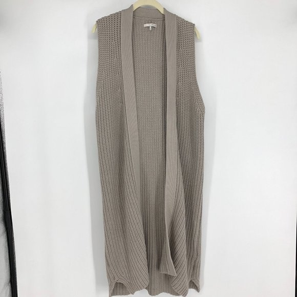 Oak + Fort Taupe Grey Cotton Ribbed Chunky Knit Sleeveless Longline Cardigan M - Picture 2 of 8